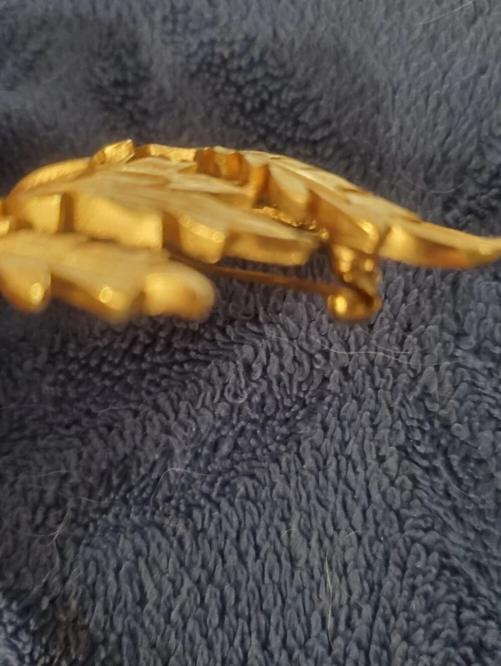 Vintage Crown Trifari Texured Gold Leaf Brooch 1960s Signed